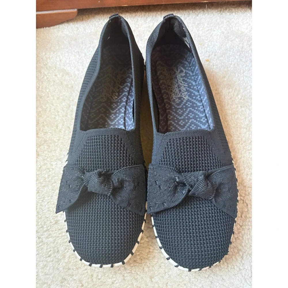 Skechers Sepulveda 2.0 Family Ties Black Knit Bow Slip On Shoes Womens 11 NWT